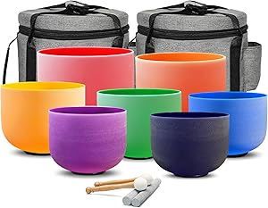 432HZ 7-12 Inch Set of 7 PCS Colored Frosted Chakra Bowls