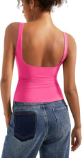 SUUKSESS Women Padded Open Back Boat Neck Tank Top - Double Lined dry