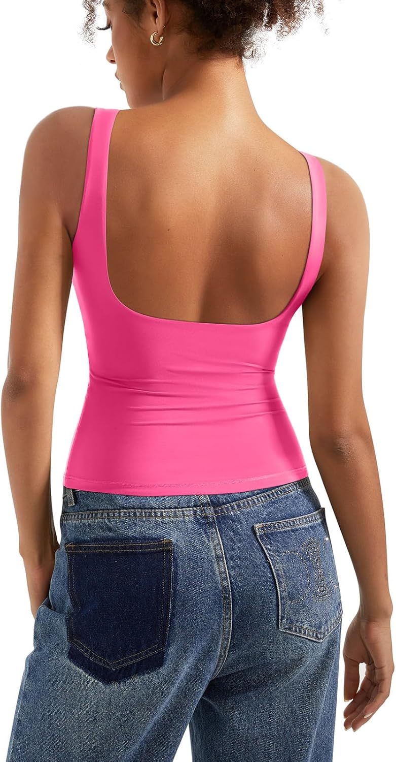 Padded Open Back Boat Neck Tank Tops for Women - Stylish & Soft