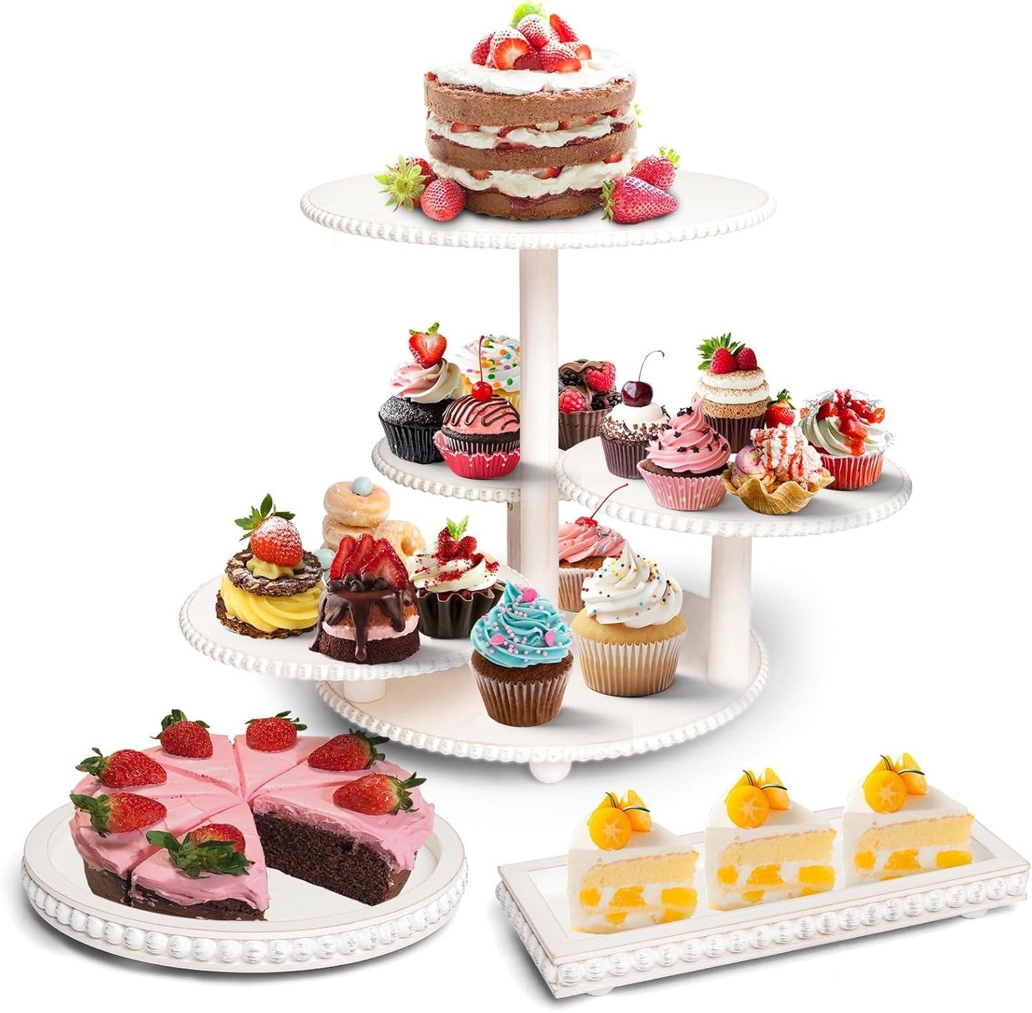 GENMOUS Wood Cake Stands Set of 3 for Elegant Displays