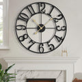 Large Wall Clock 24in Silent Non-Ticking - Oversized Retro Metal