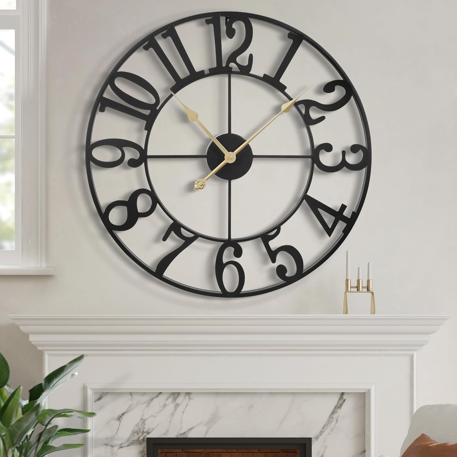 LEIKE Large Wall Clock 24 Silent Non-Ticking Decorative Retro