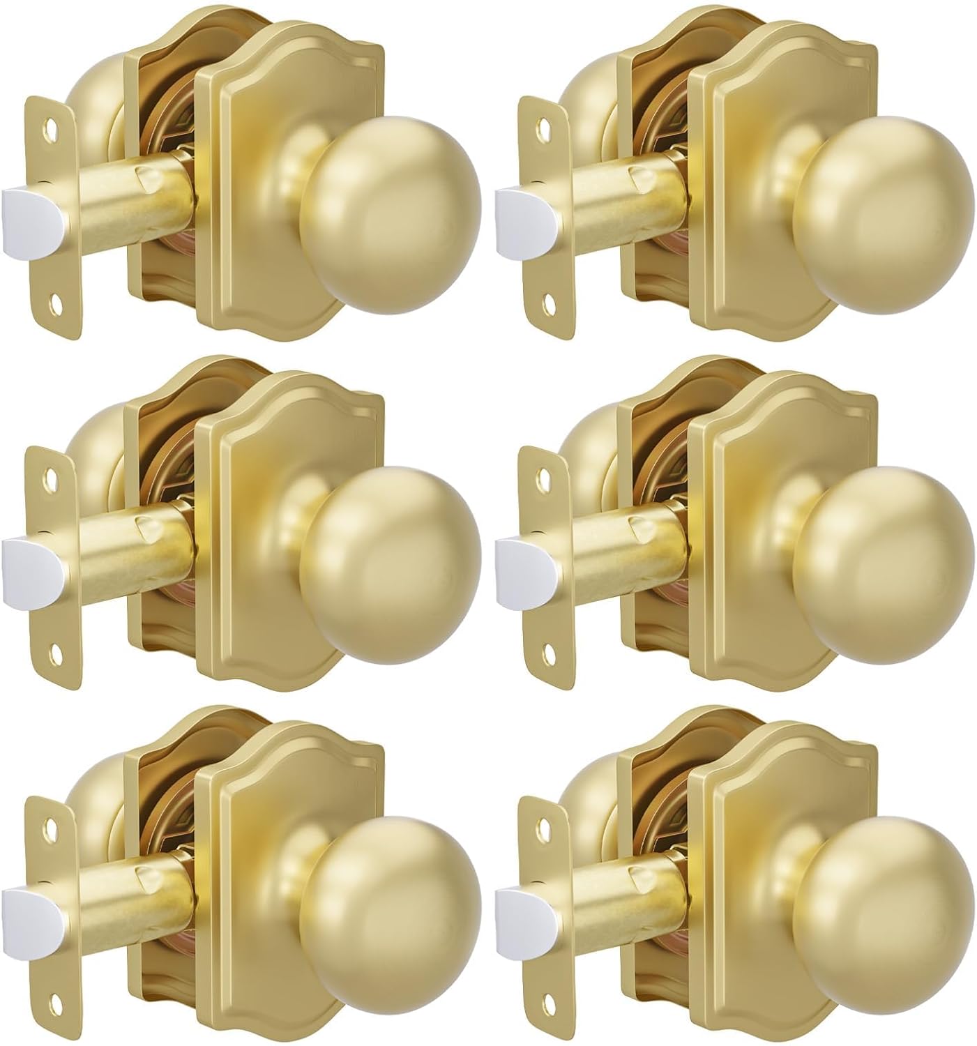 Brushed Gold Passage Door Knobs for Closet & Hallway Use