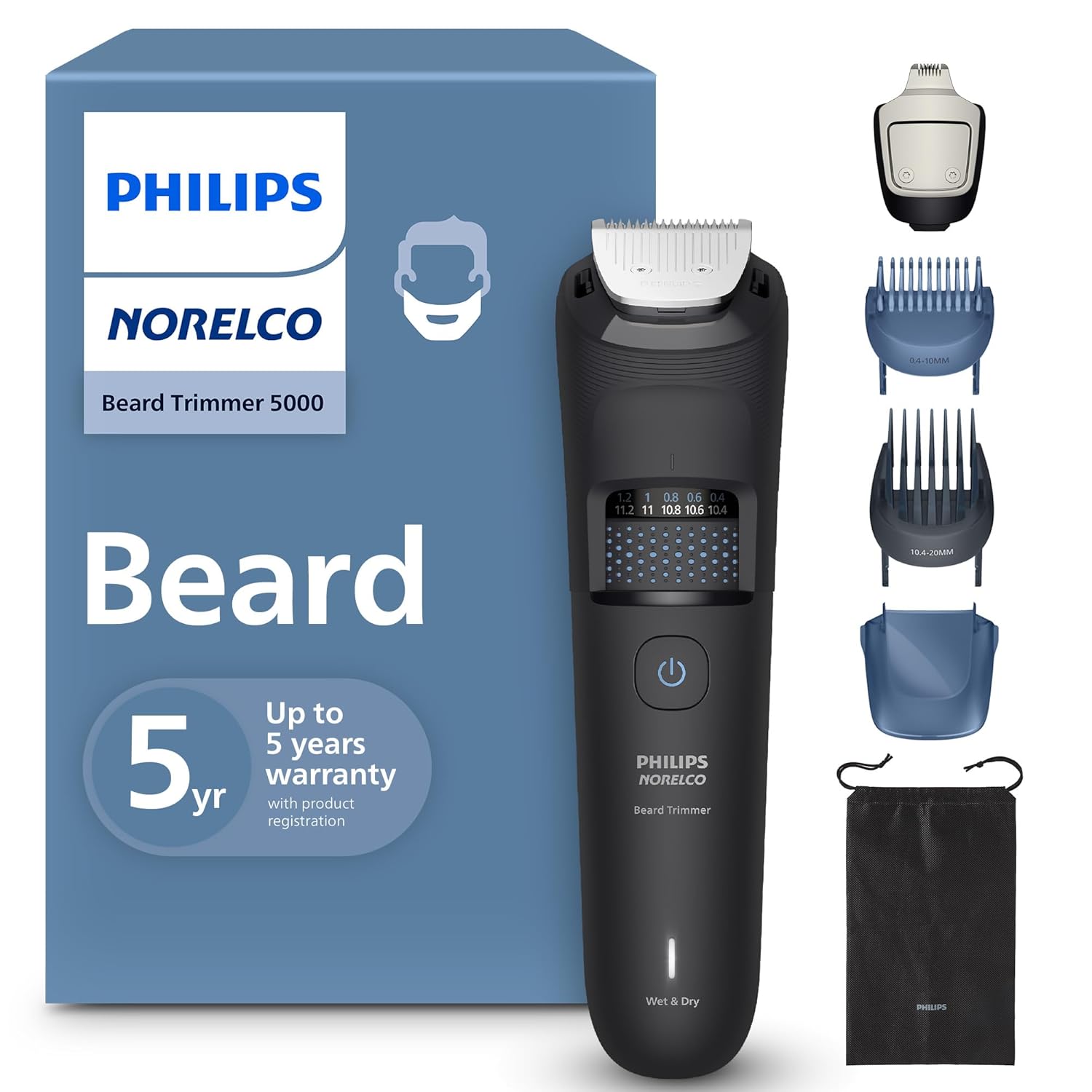 Precision Beard Trimmer with 40 Settings and Mess Collector