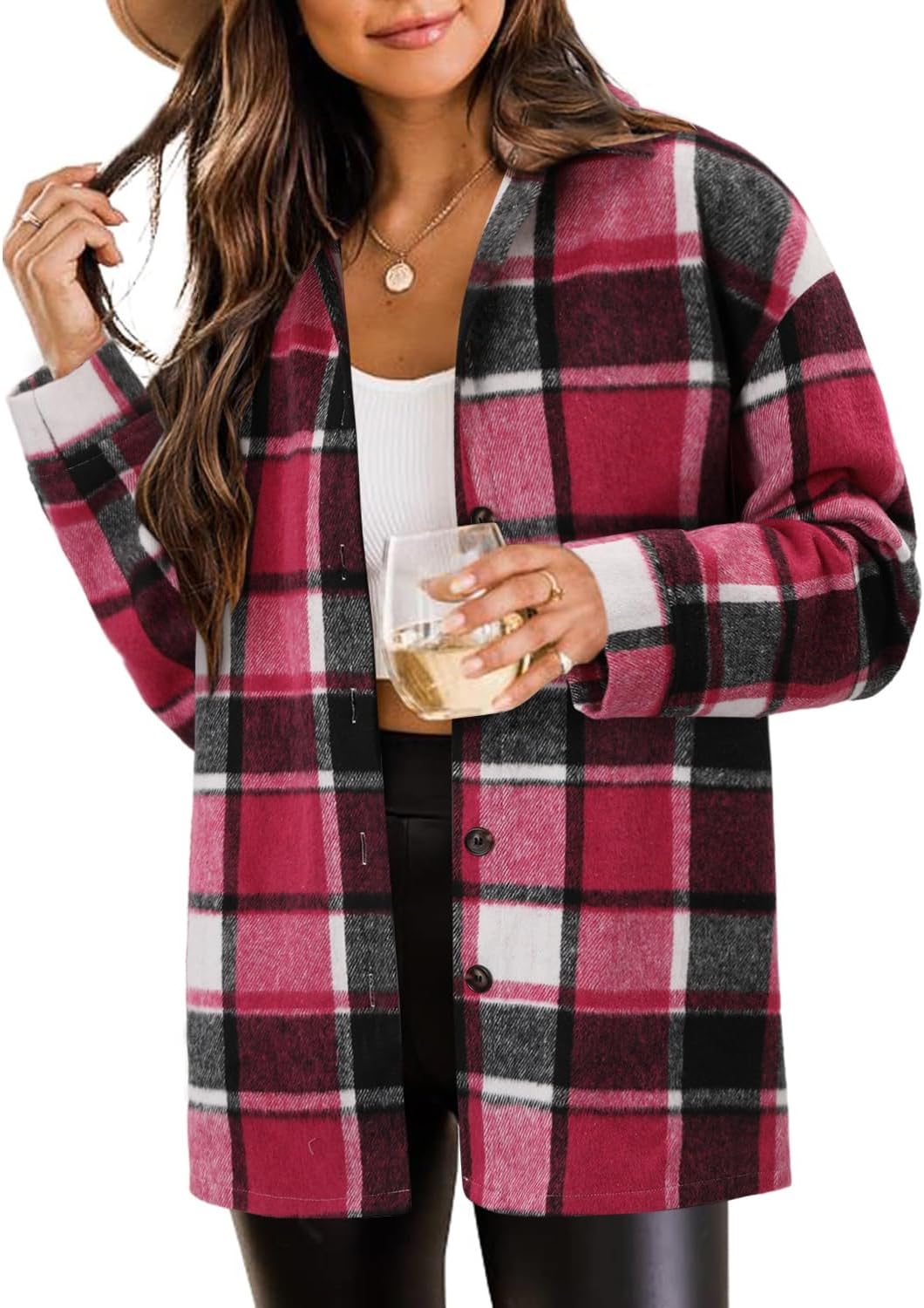 ZOLUCKY Womens Shackets Jacket Plus Size Long Sleeve Flannel