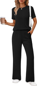 Ekouaer Lounge Set for Women Ribbed 2-Piece Top and Long Pants