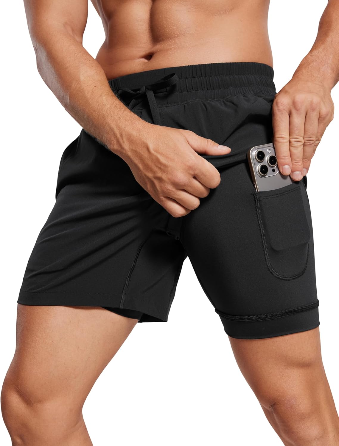 CRZ YOGA Men's 2 in 1 Running Shorts - Quick Dry & Pockets