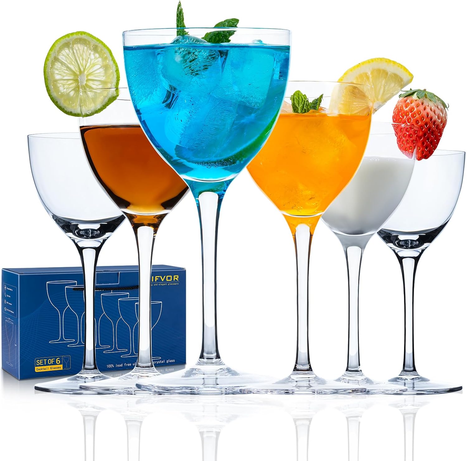 Lead-Free Crystal Cocktail Glasses Set - Elegant Bar Glassware