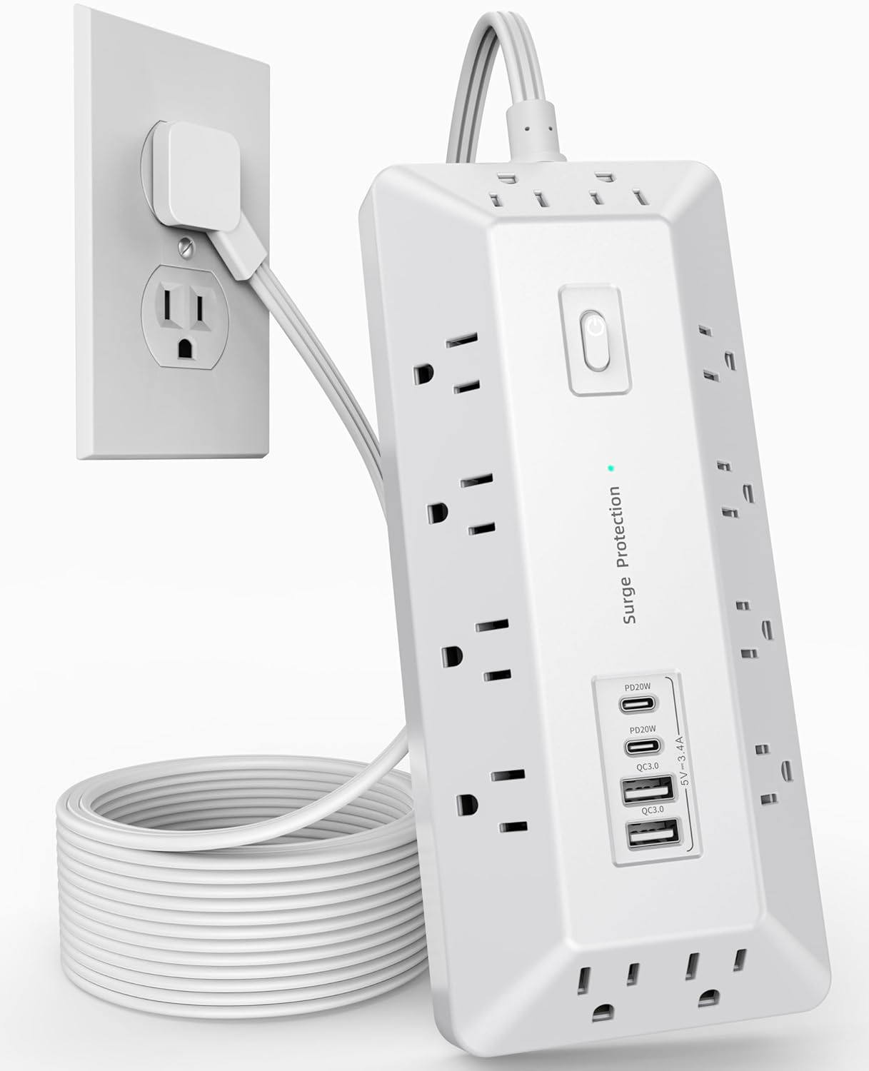 16-in-1 Surge Protector Power Strip with USB Ports for Home