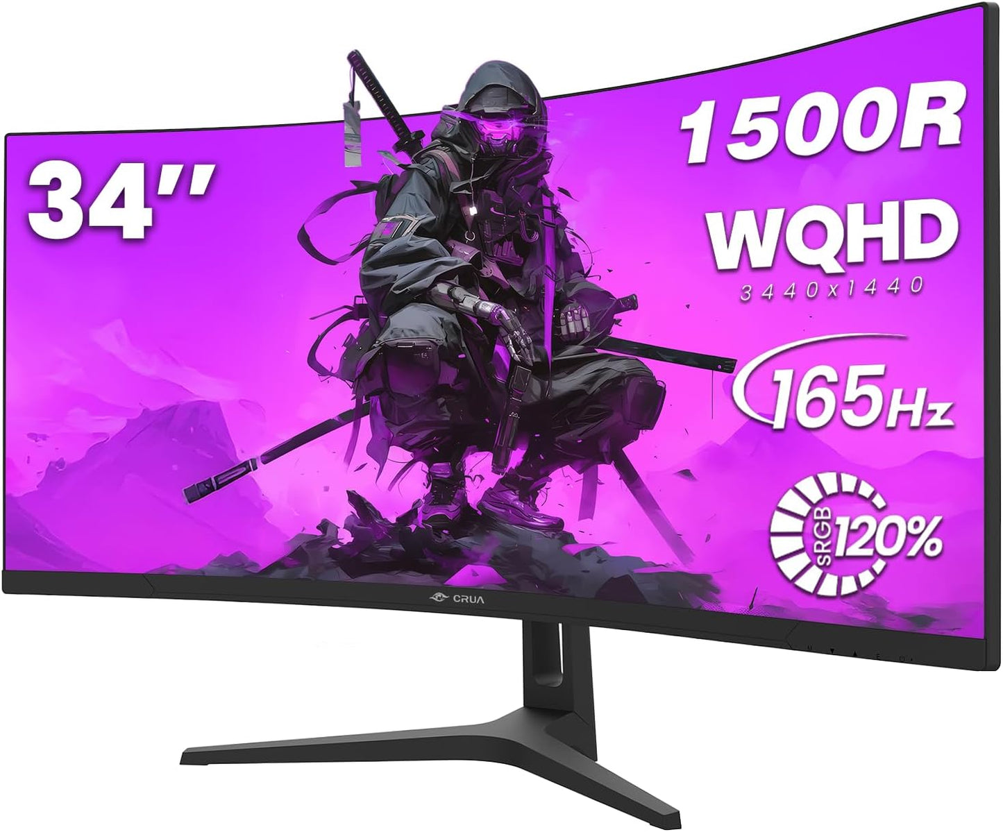 CRUA 34 Inch Curved Gaming Monitor with Stunning WQHD Visuals
