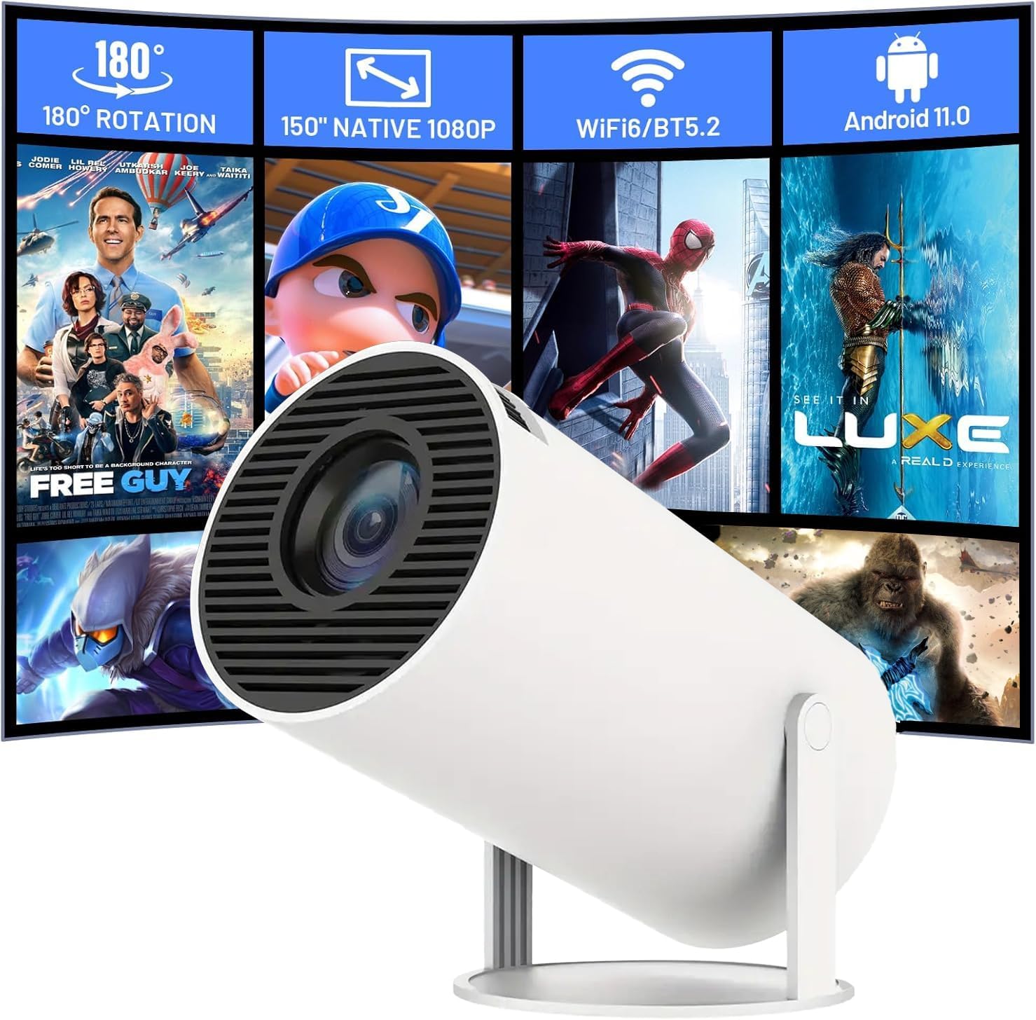 Olymmons Mini Projector: WiFi 6, 1080P HD, Android 11 for Home Theater