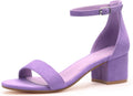 PARTY Women's Open Toe Ankle Strap Low Block Chunky Heels inches