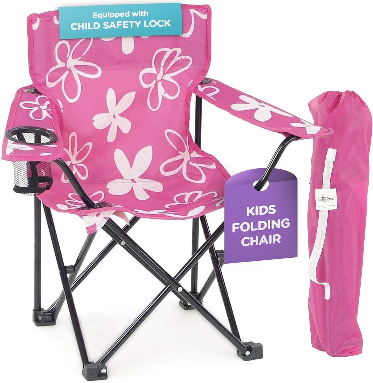 USA Pink Kid Beach Chair - Safety Lock, Cup Holder