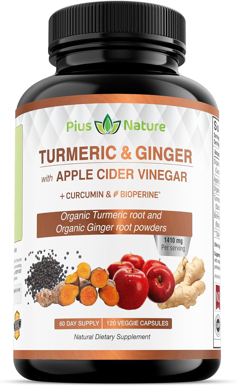 Organic Turmeric & Ginger Capsules - Boosted with Curcumin & Bioperine
