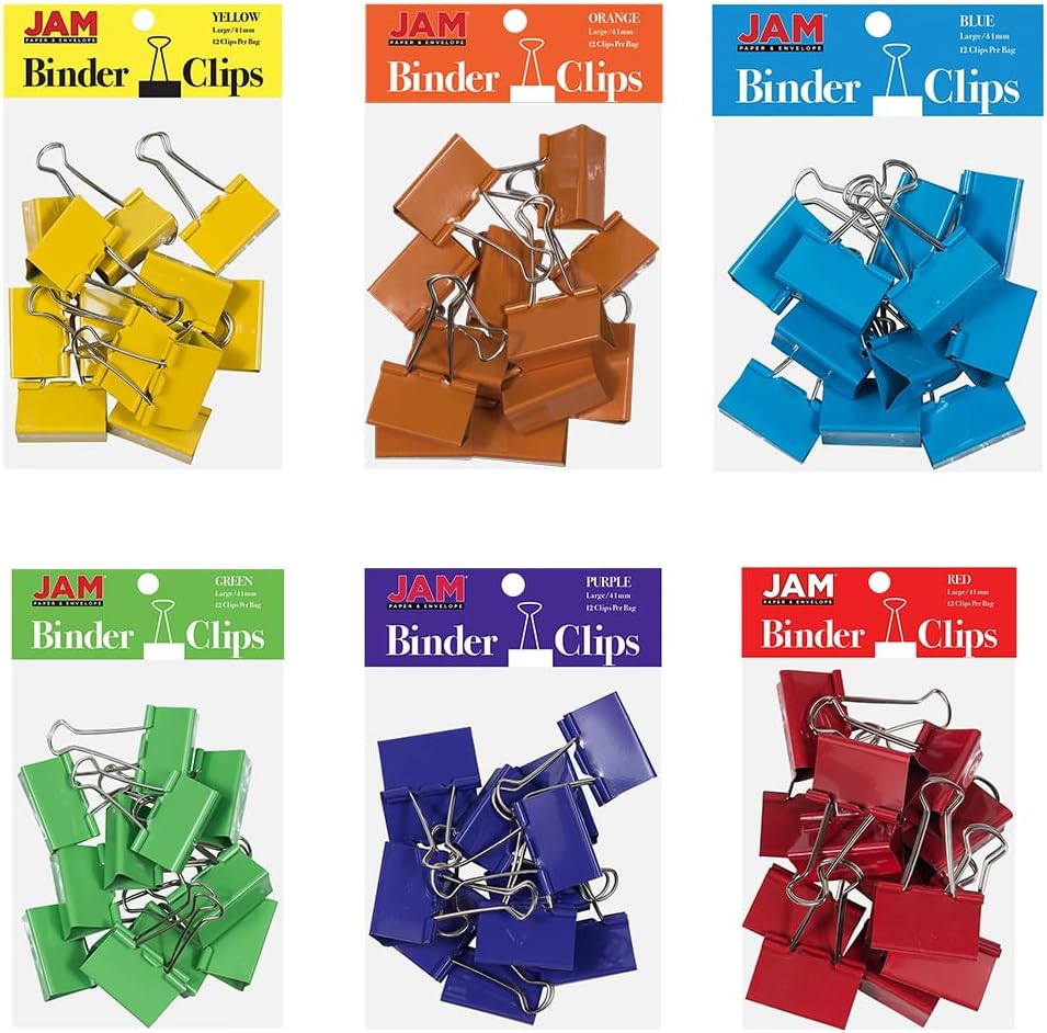 JAM PAPER Colorful Binder Clips Assortment for Stylish Organization