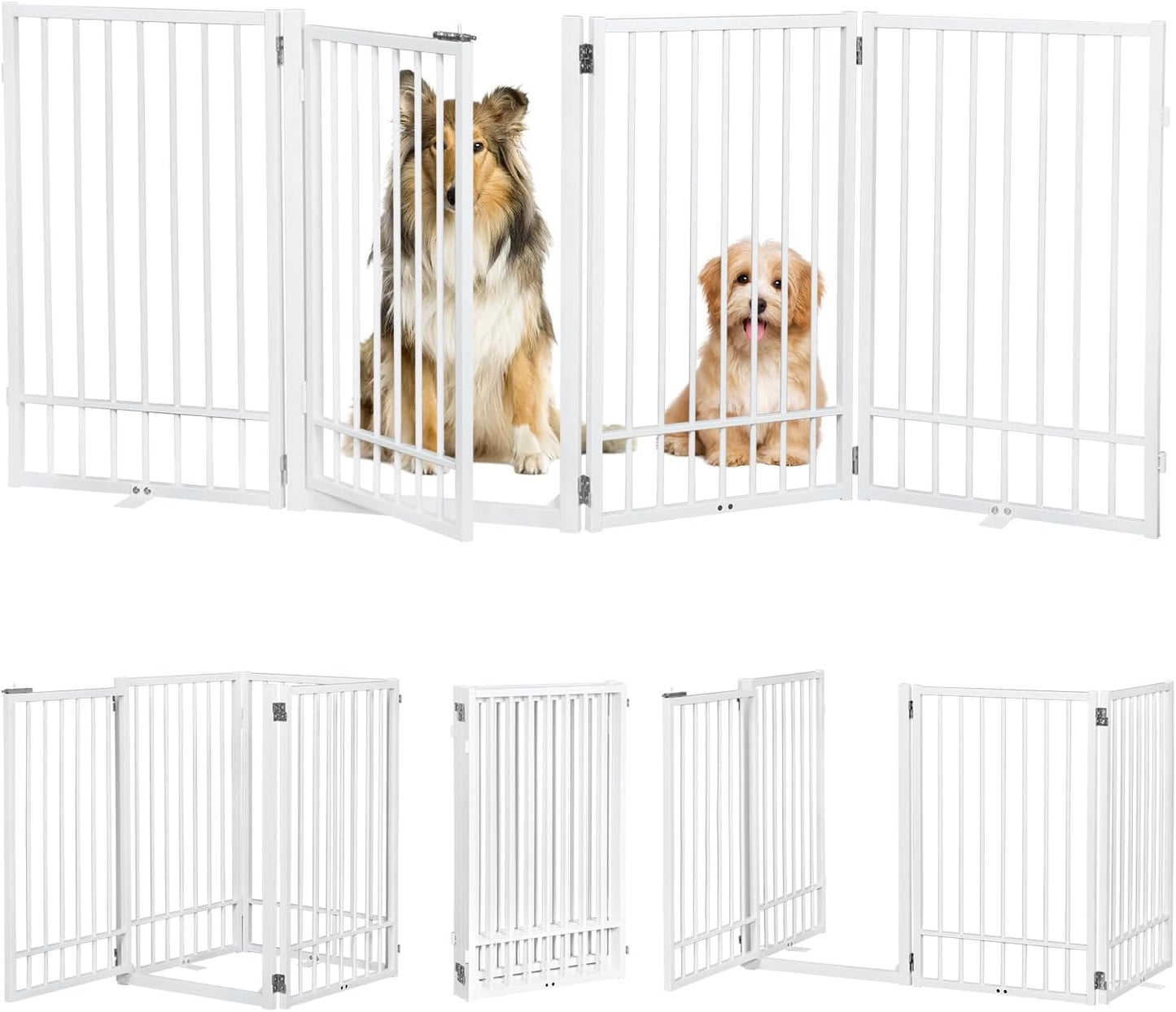 Freestanding Dog Gate with Door, Extra Wide 81in for Pets