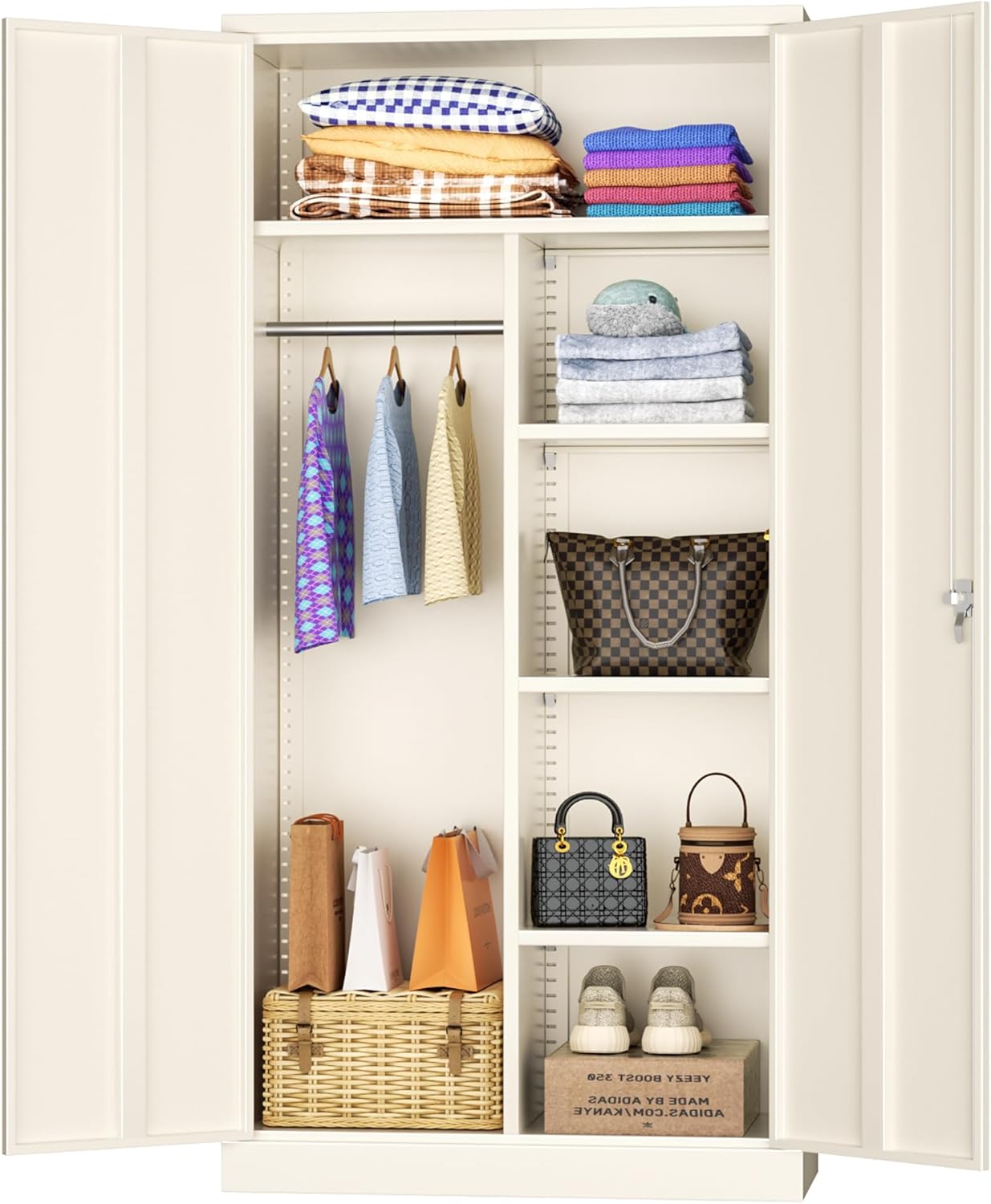 INTERGREAT Metal Wardrobe Closet with Locking Storage and Shelves