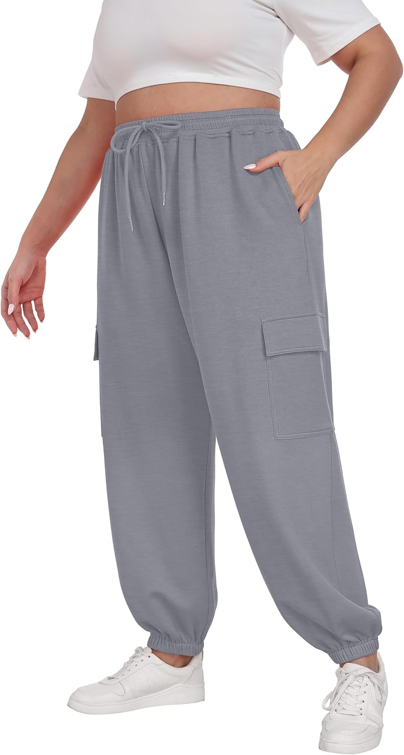 Plus Size Cargo Sweatpants for Women with Adjustable Drawstring
