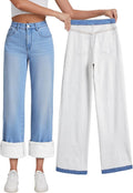 EMMIOL Women's Wide Leg Jeans Distress Mid Waist - Fleece Lined Winter