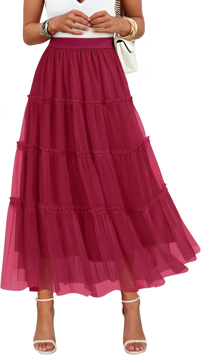 ZESICA Women's Tulle Maxi Skirt: Elegant A-Line Flowy Design