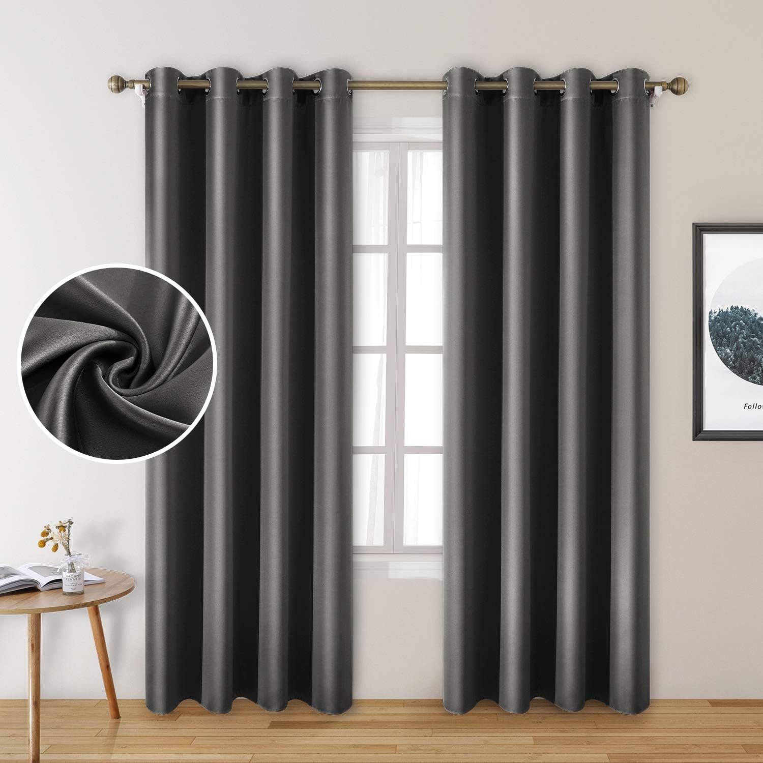Faux Silk Blackout Curtains for Bedroom - Room Darkening Drapes