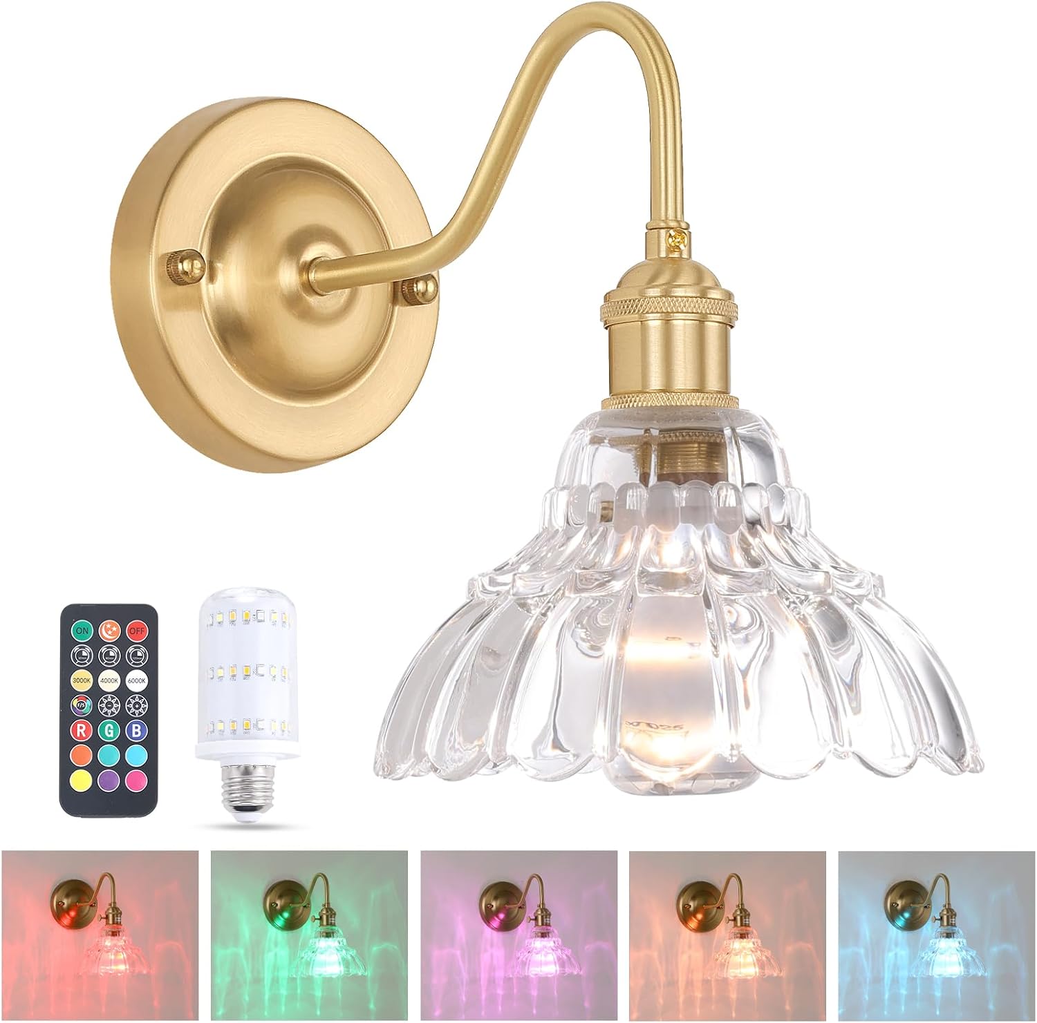 Battery Operated Wall Sconce with Vintage Clear Glass Shade