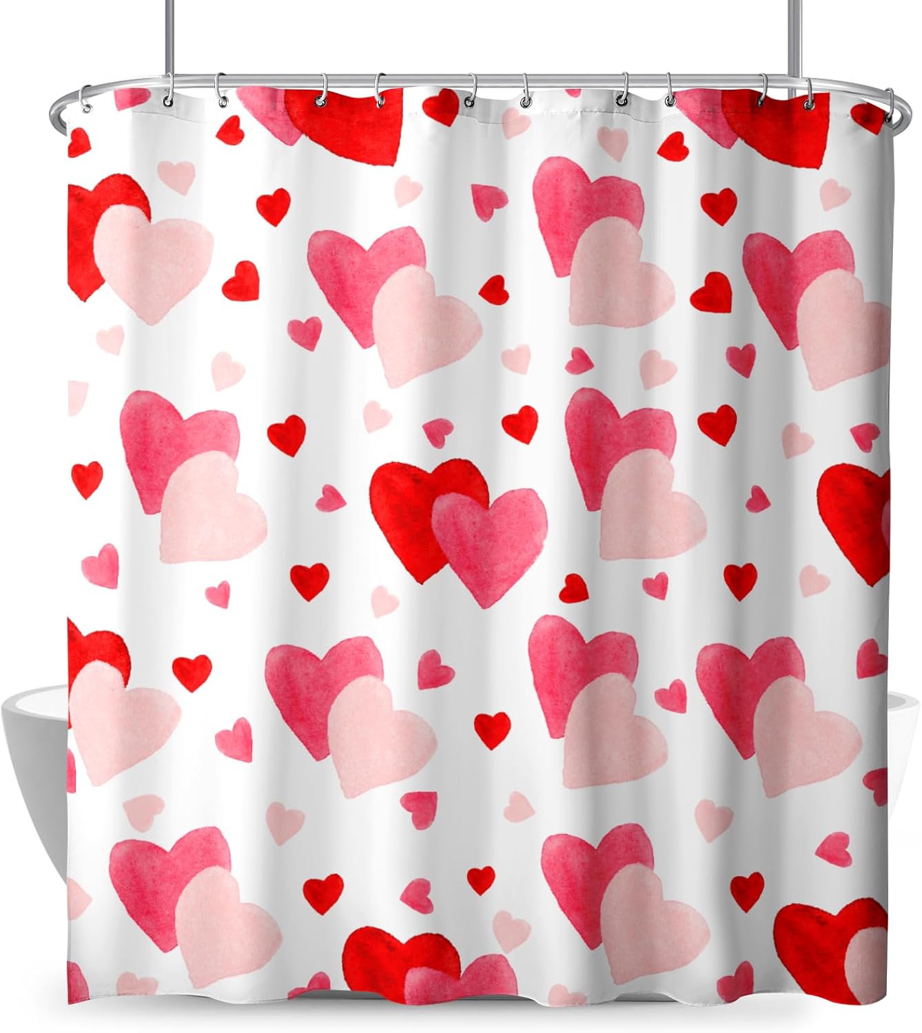 Romantic Love Hearts Shower Curtain Set 72x72 with 12 Hooks for Valentine's Day by Dacawin