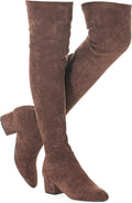 Over The Knee Block Heel Boots for Women Coffee Brown - Comfortable