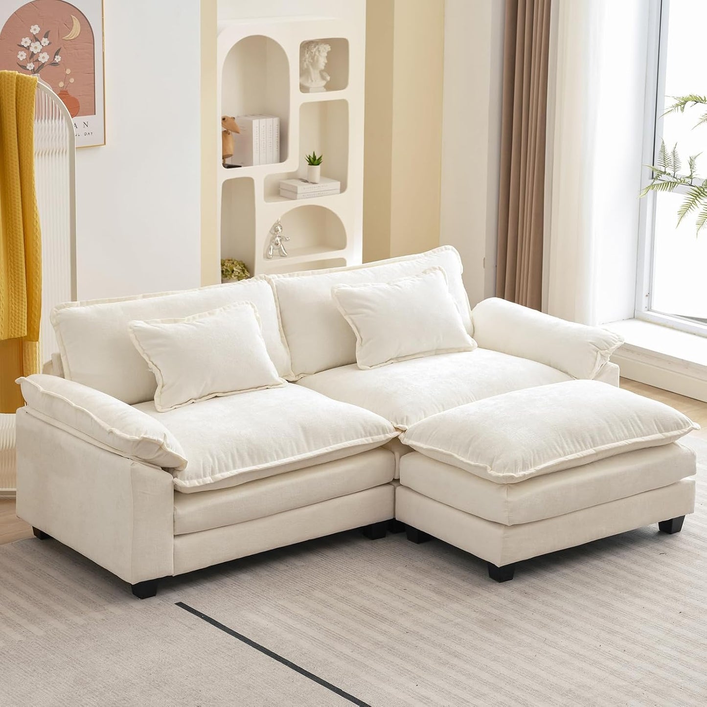 86 Inch Modular Sectional Sofa - Comfy Cloud Couch with Ottoman