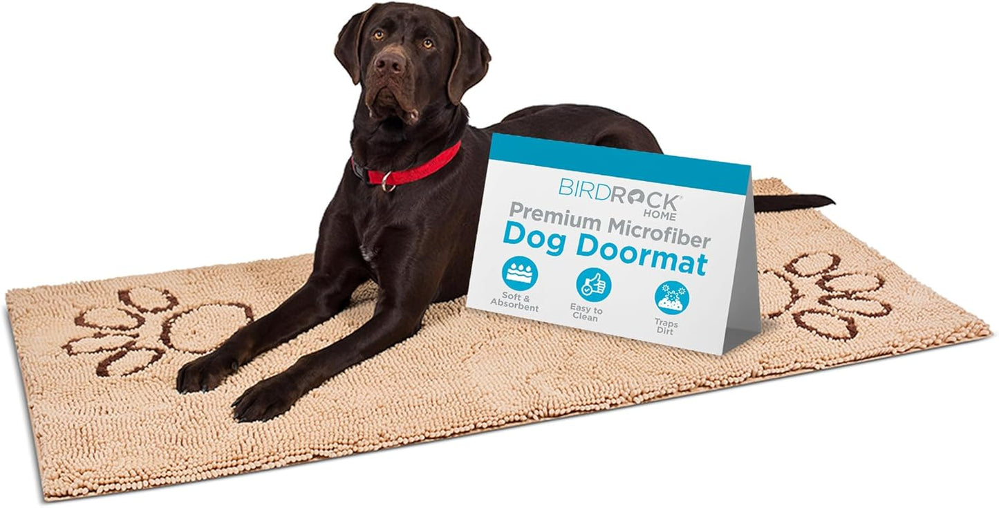 Chenille Dog Doormat - Absorbent Microfiber - Non-Skid Tan