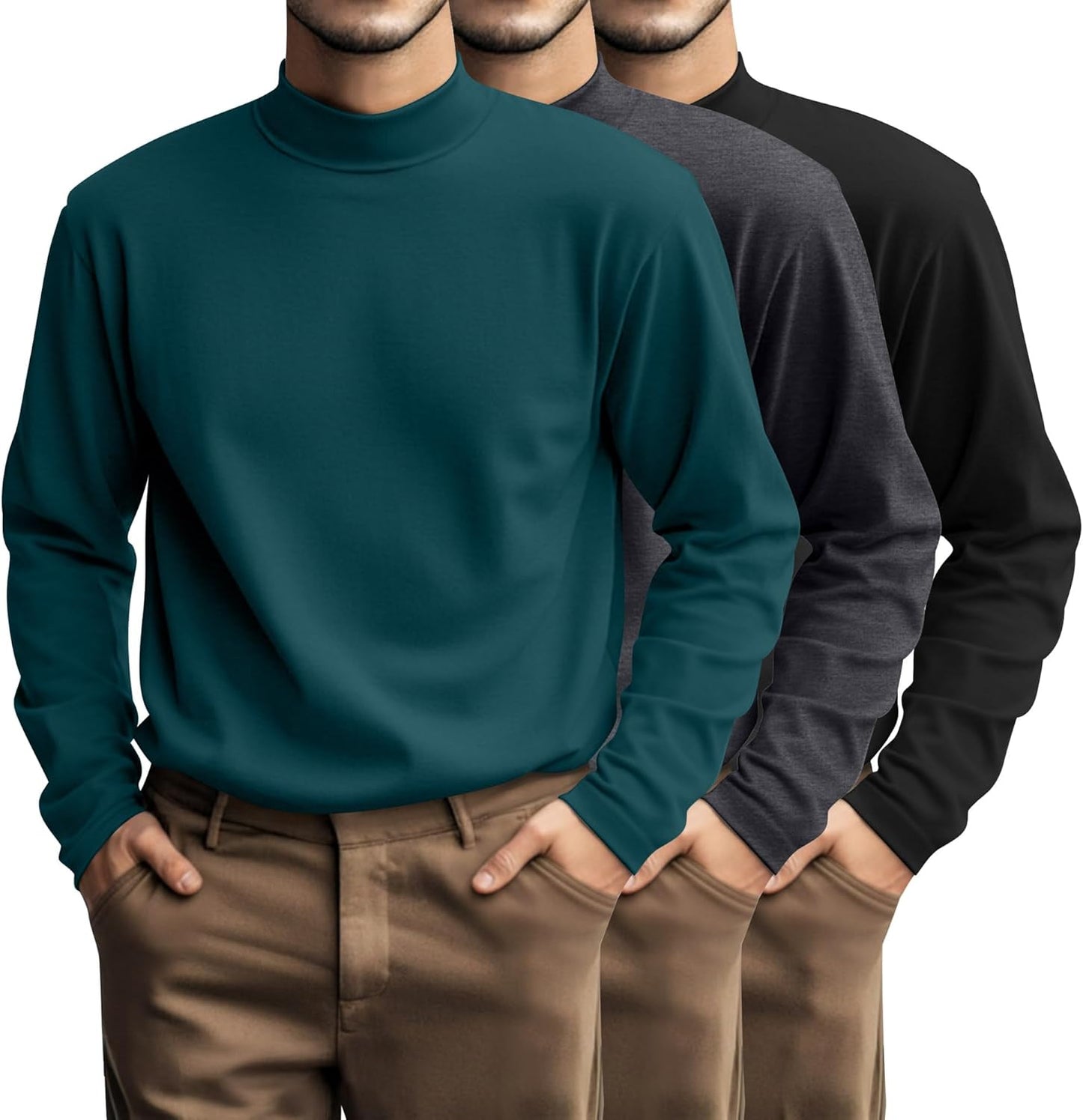 Plus Size Men's Mock Turtleneck Shirt 3 Pcs Casual Wear