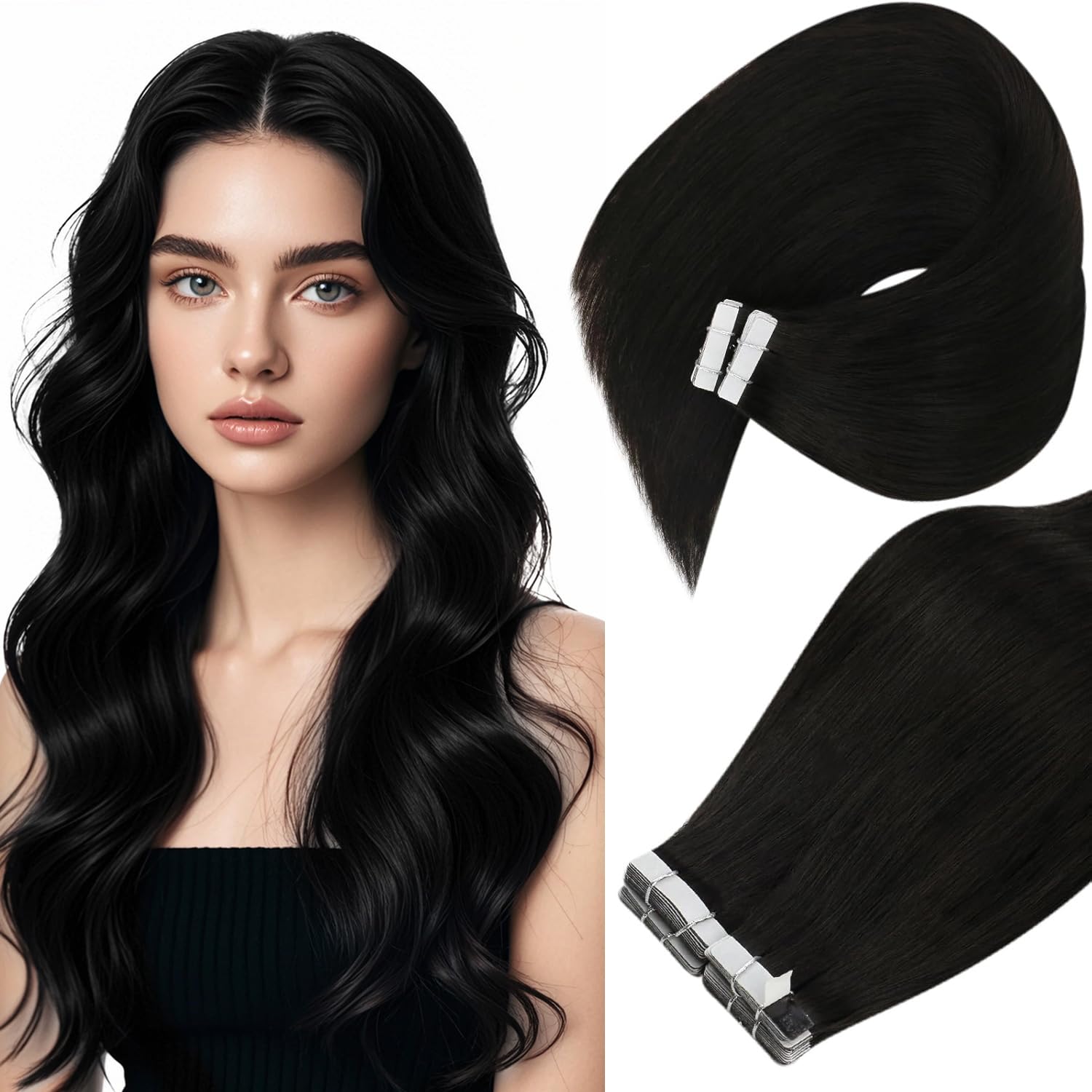 Ve Sunny Tape in Hair Extensions for Natural Black 18 inch Style