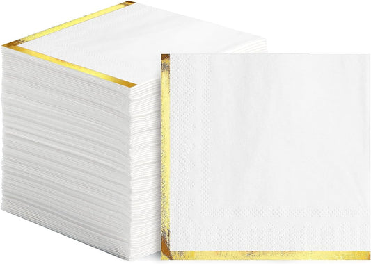 Dapuri 200 Ct. Elegant White & Gold Cocktail Napkins