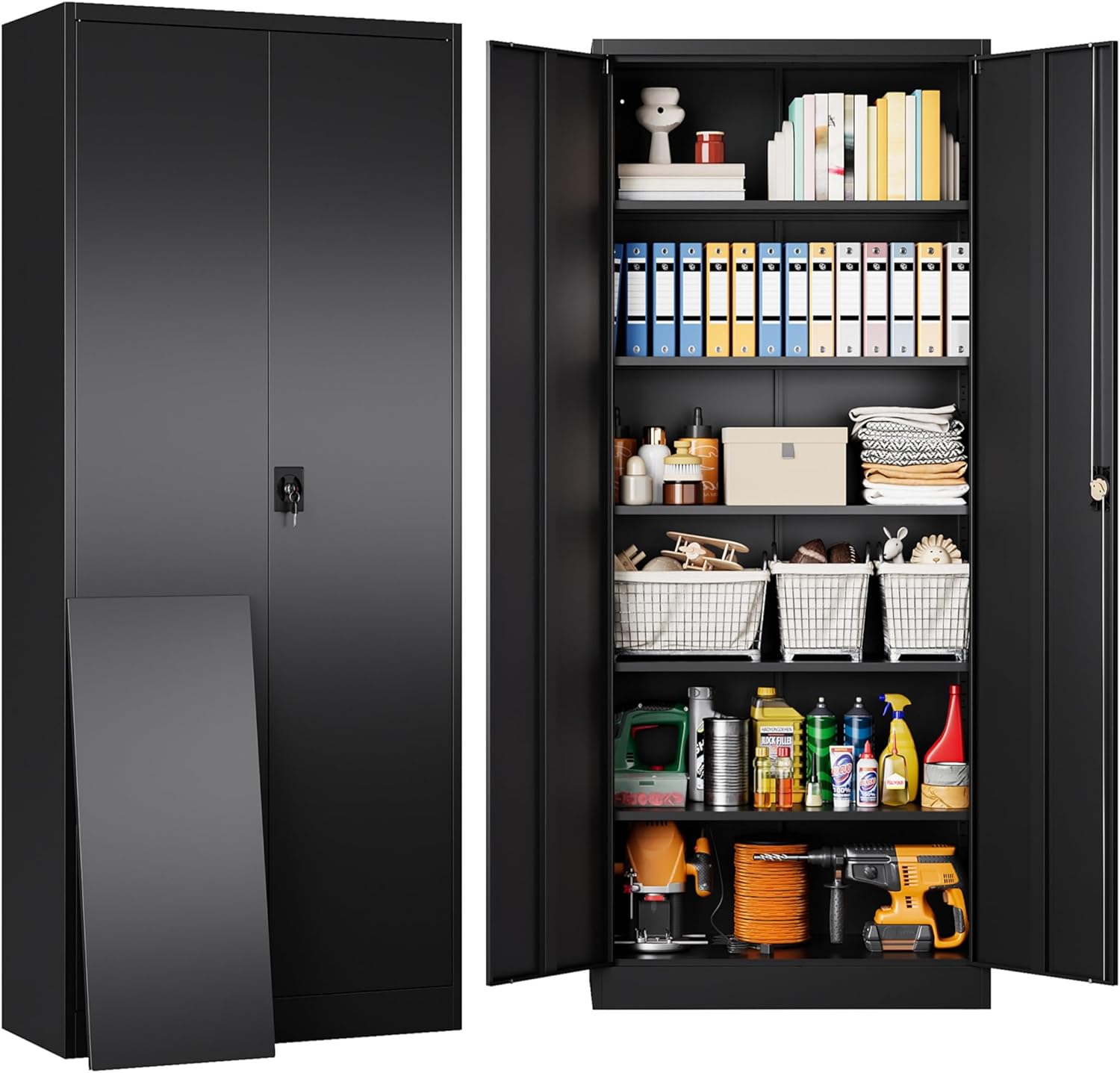 SISESOL Metal Storage Cabinet with 2 Doors and 6 Shelves