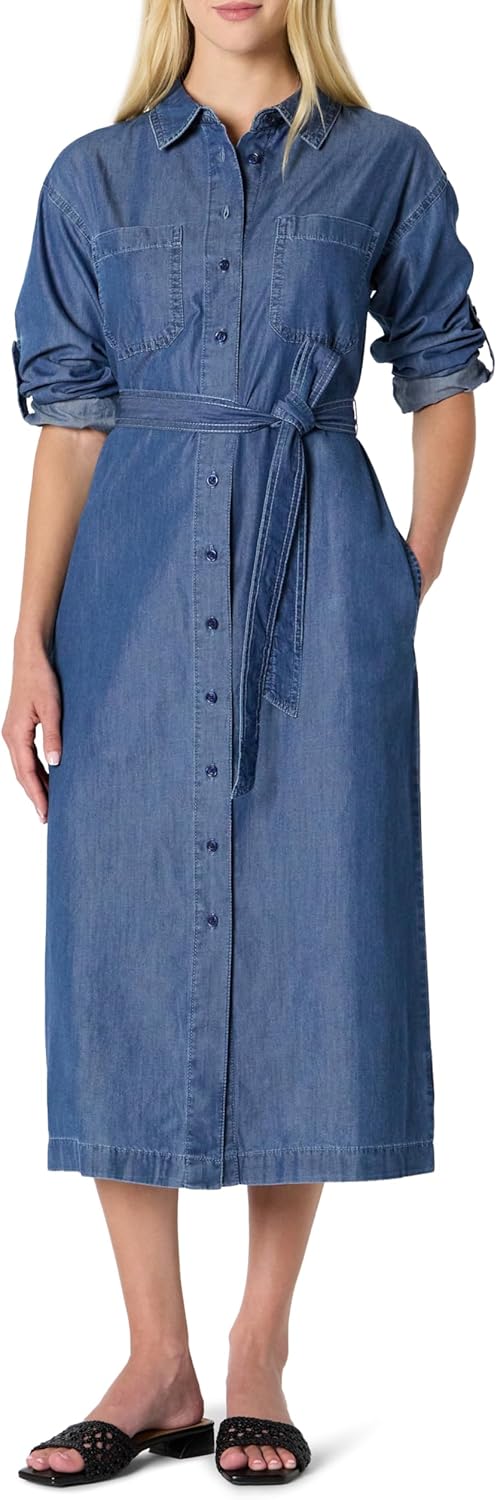 Regular-Fit Denim Chambray Long-Sleeve Midi Dress Review