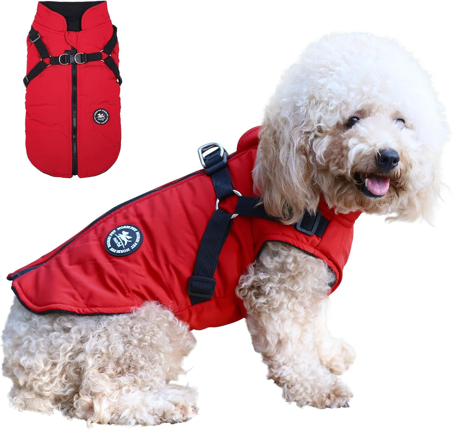 Norbi Dog Winter Jacket with Built-in Harness for Cold Weather