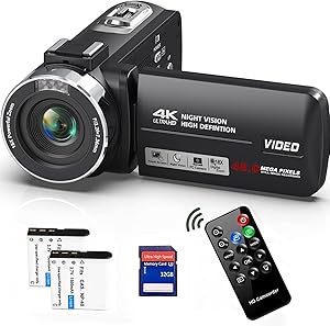 4K Video Camera Camcorder with Night Vision and Remote Control