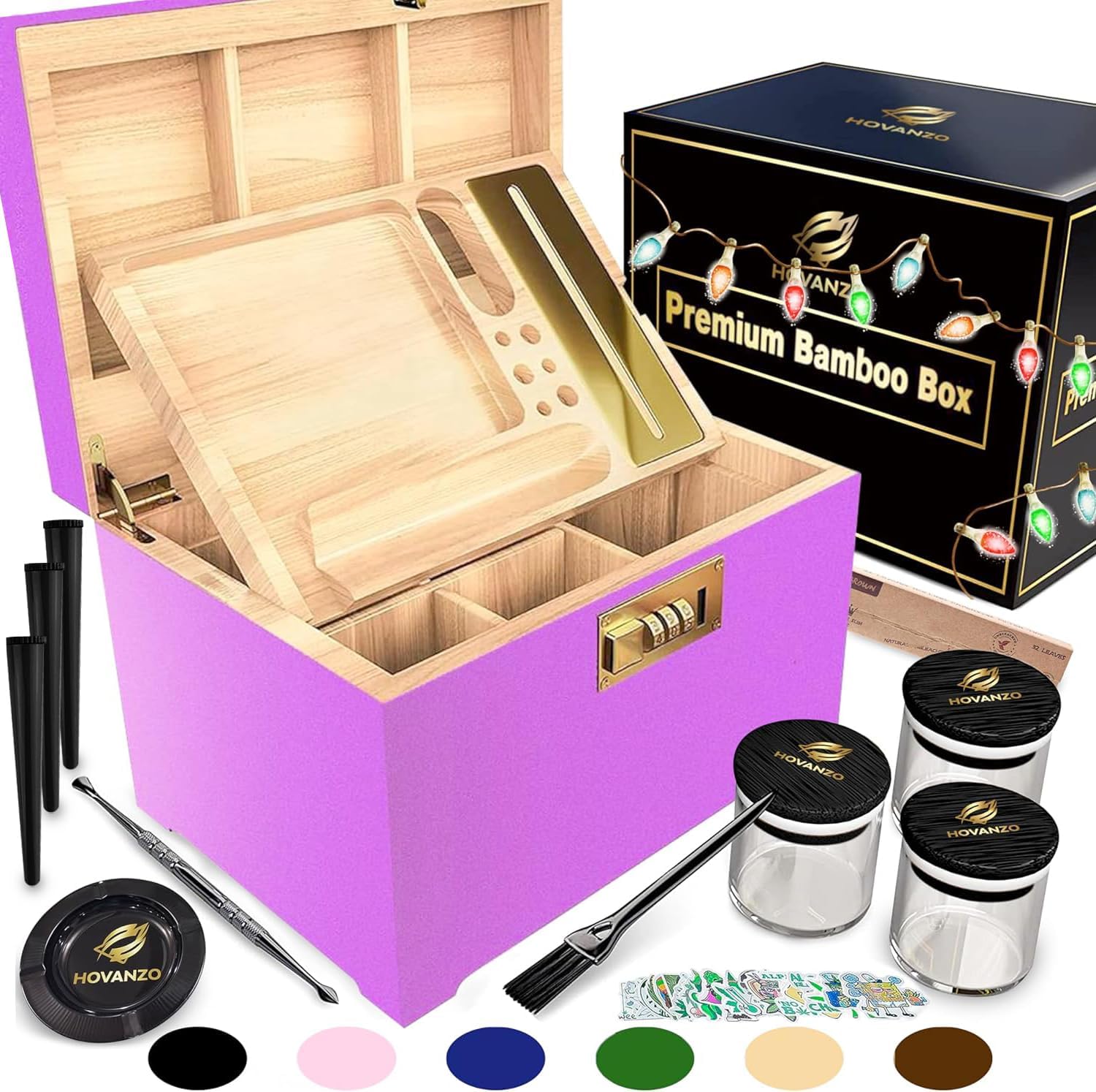 Premium Large Bamboo Storage Box with Removable Tray and Lock