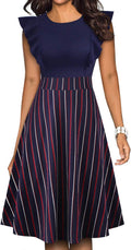 Vintage Ruffle Floral A-Line Swing Dress for Women by YATHON