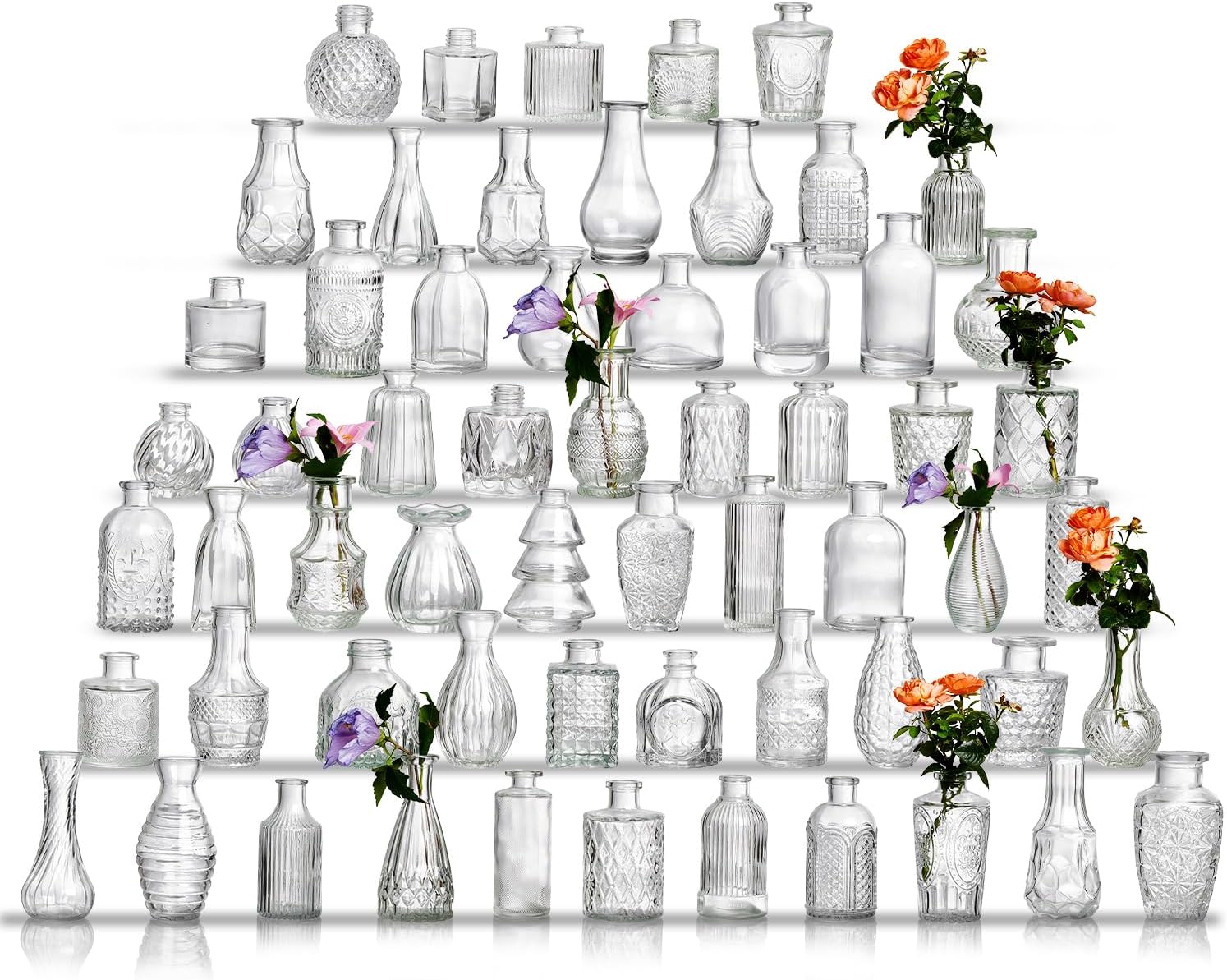 Glass Bud Vase Set of 60 - Vintage Crystal Vases for Flowers