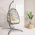 Foldable Wicker Rattan Hanging Egg Chair with Stand - Cozy Patio Swing