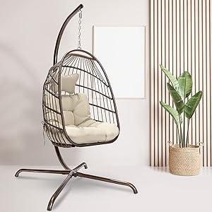 RADIATA Foldable Wicker Rattan Hanging Egg Chair with Stand