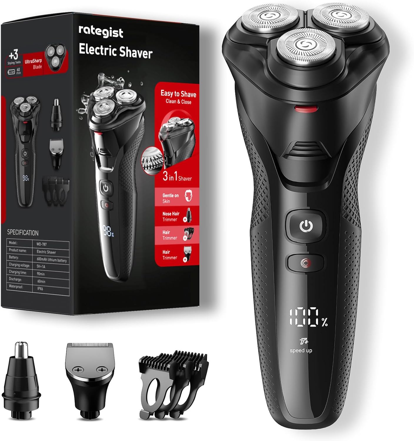 Cordless Electric Razor for Men: 3-in-1 Shaver for Beard