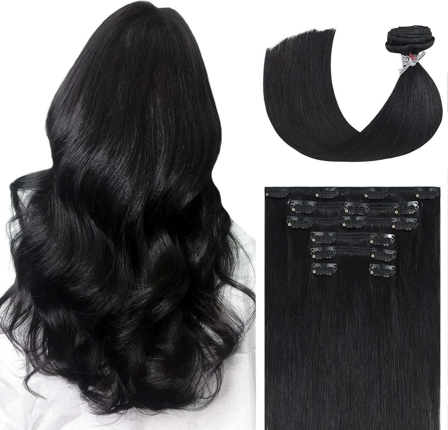 Ukira Black Hair Extensions Real Human Hair for Volume & Length