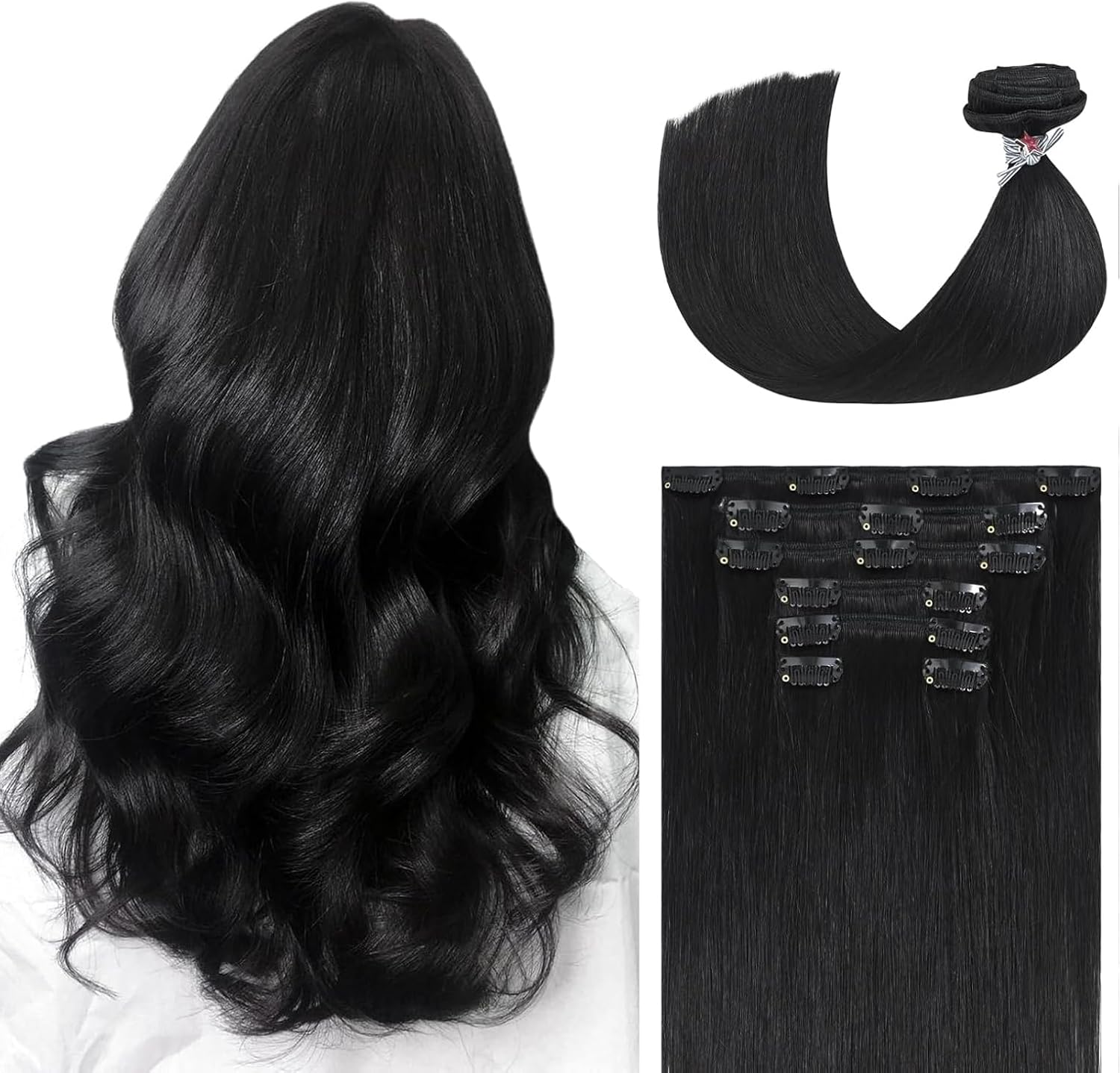 Ukira Black Hair Extensions Real Human Hair for Volume & Length