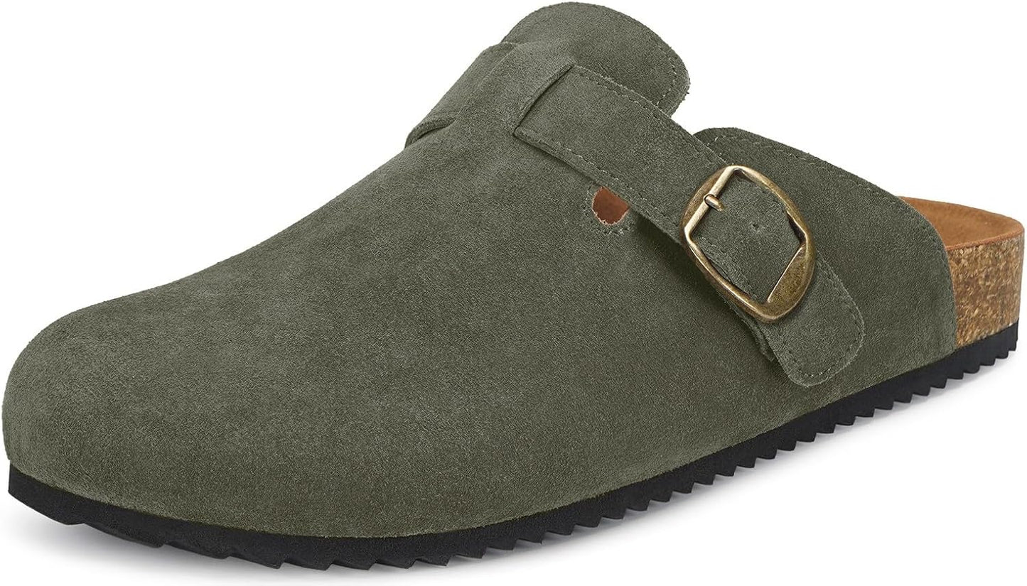 Womens Suede Clogs with Arch Support and Cork Footbed Sandals