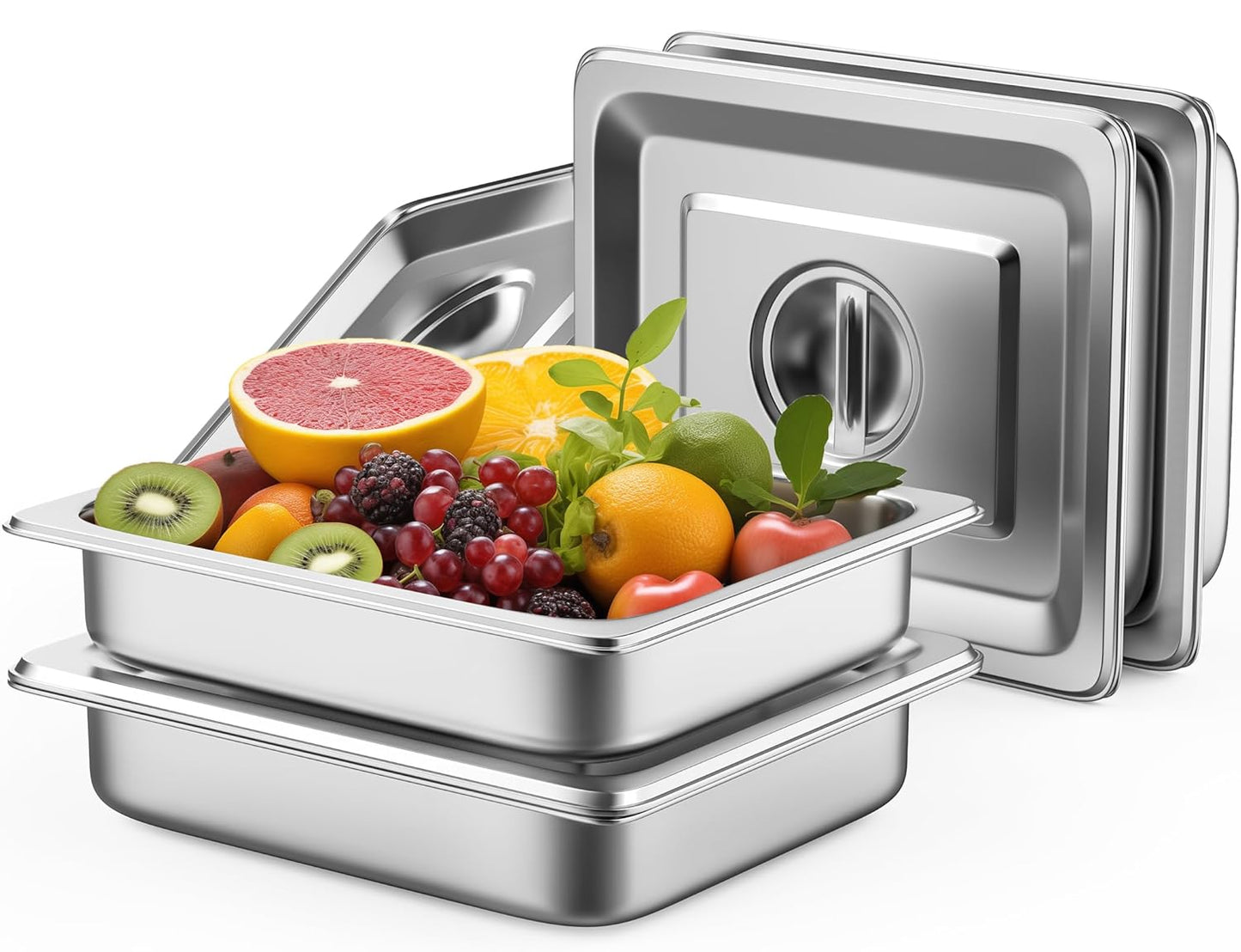 Hotel Pan 2.5in Deep Steam Table Pan 1/2 Size with Lid - 4 Pack