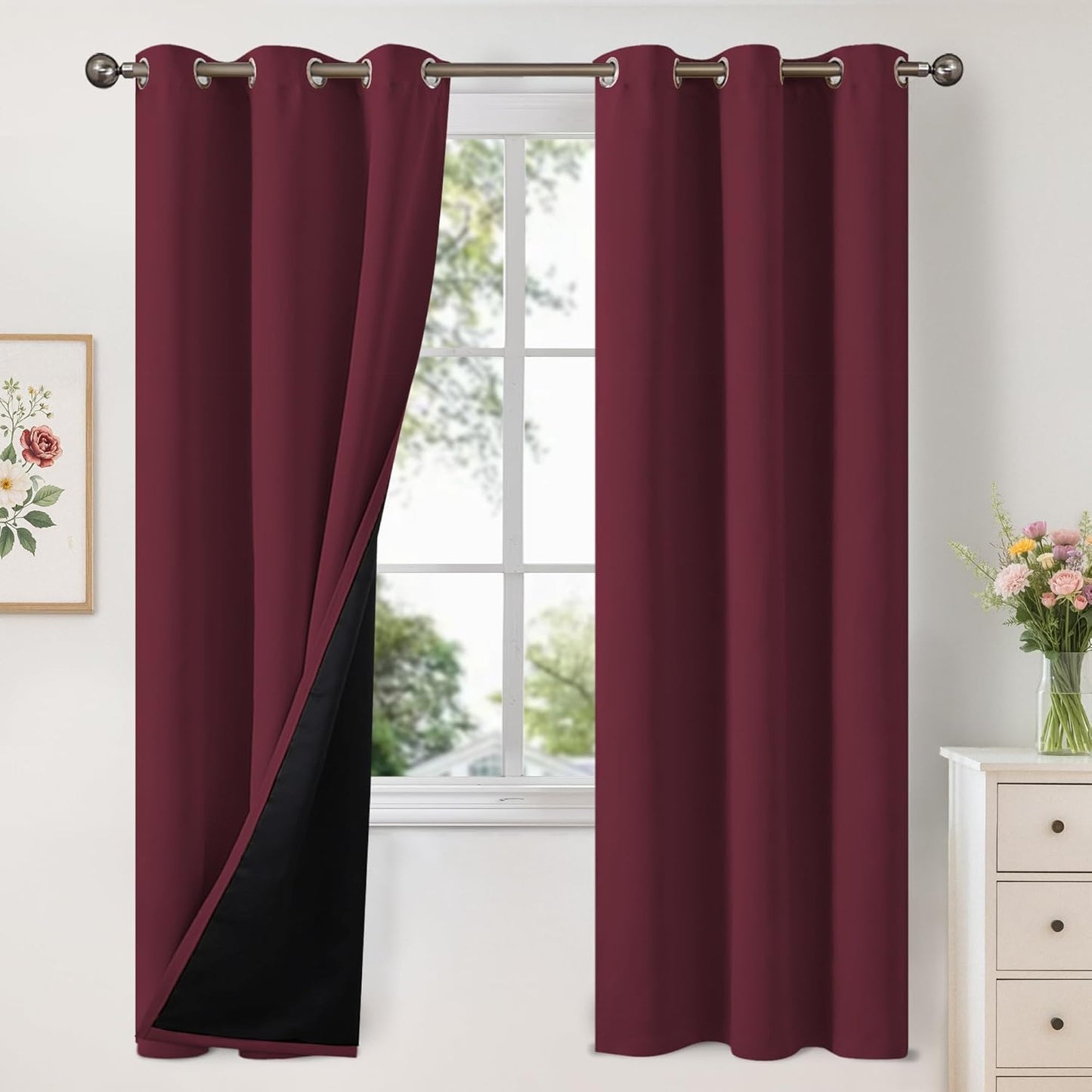 YoungsTex Burgundy 100% Blackout Curtains for Bedroom 72 in
