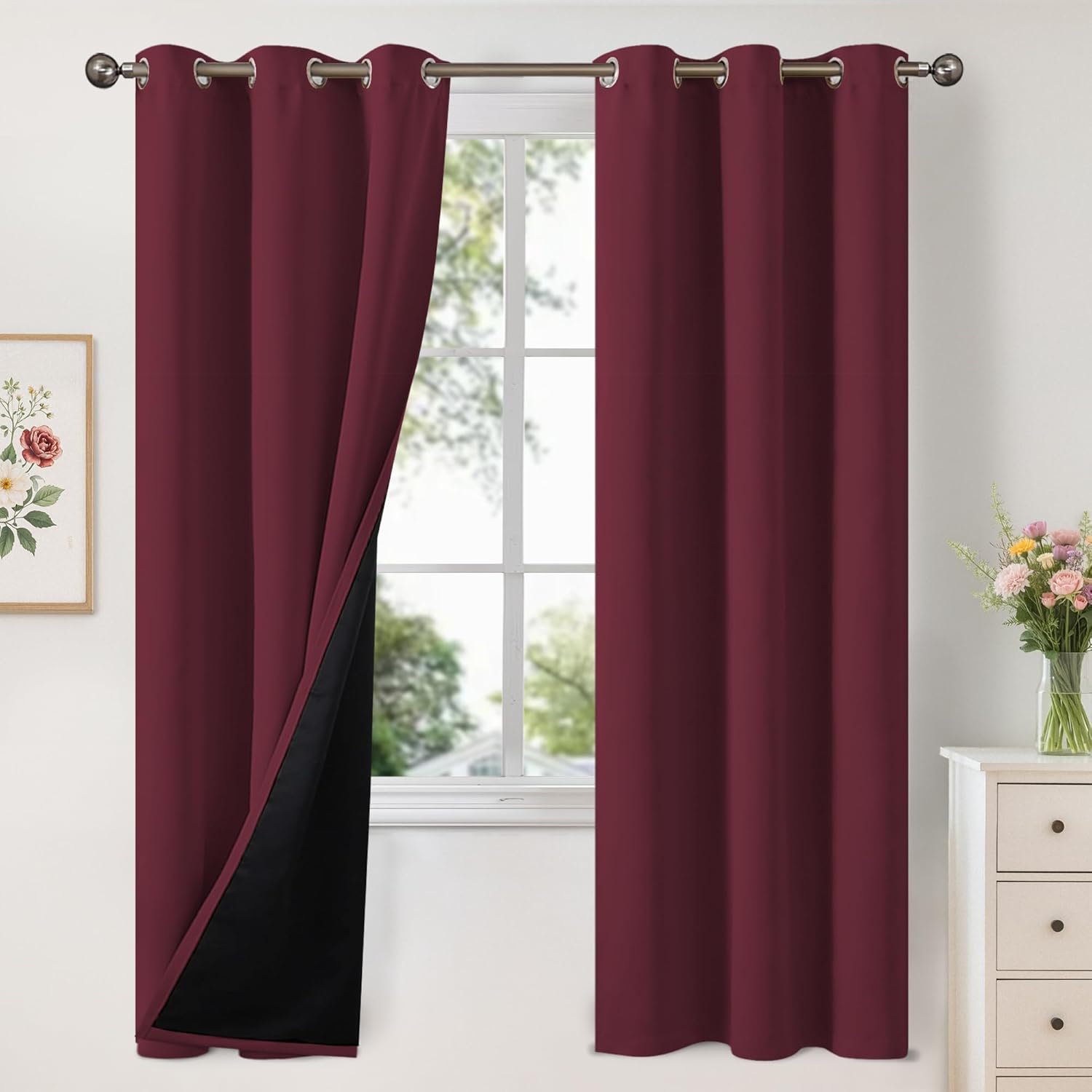 YoungsTex Burgundy 100% Blackout Curtains for Bedroom 72 in