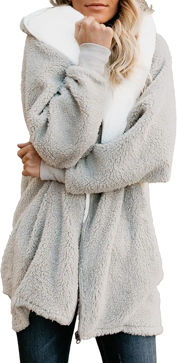 ReachMe Womens Fleece Zip Up Jacket Cozy Oversized Hoodie